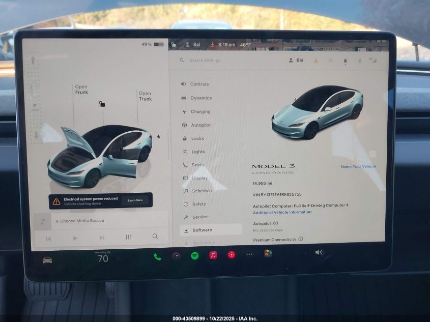 2024 Tesla Model 3 Long Range Dual Motor All-Wheel Drive/Rear-Wheel Drive VIN: 5YJ3E1EA1RF835755 Lot: 43509899