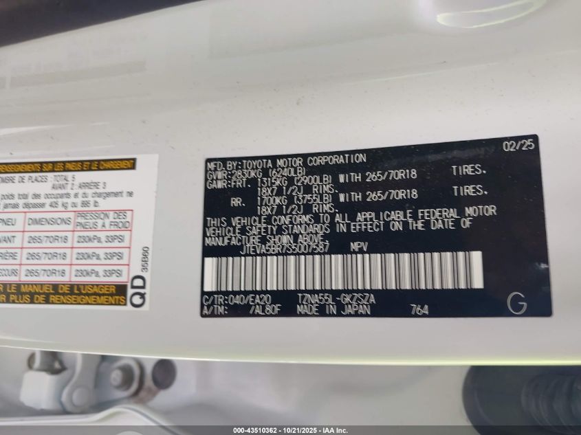 2025 TOYOTA 4RUNNER TRD OFF ROAD PREMIUM JTEVA5BR7S5007587