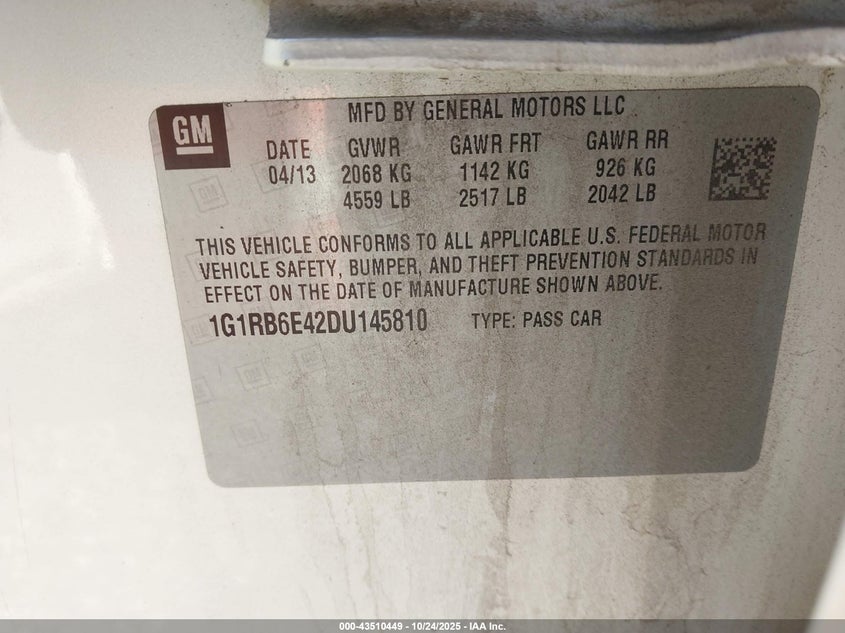 2013 CHEVROLET VOLT 1G1RB6E42DU145810