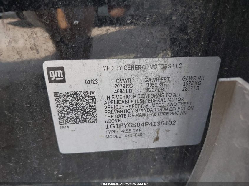 2023 Chevrolet Bolt Euv Fwd Lt VIN: 1G1FY6S04P4135402 Lot: 43510488