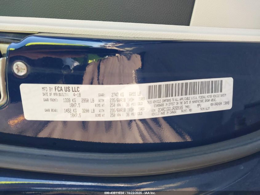 2018 Chrysler Pacifica Limited VIN: 2C4RC1GG1JR269185 Lot: 43511034