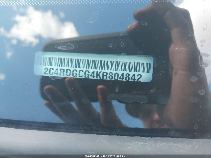 2019 Dodge Grand Caravan Sxt VIN: 2C4RDGCG4KR804842 Lot: 43511071