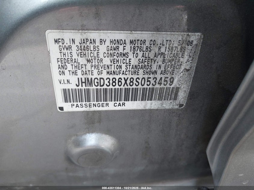 JHMGD386X8S053459 2008 HONDA FIT photo no. 9