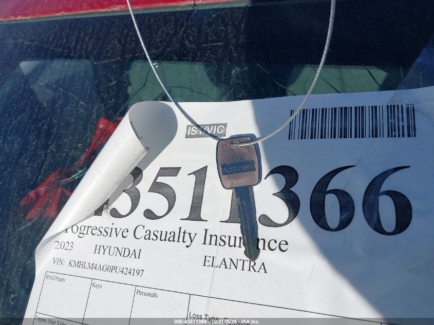 2023 Hyundai Elantra Sel VIN: KMHLM4AG0PU424197 Lot: 43511366