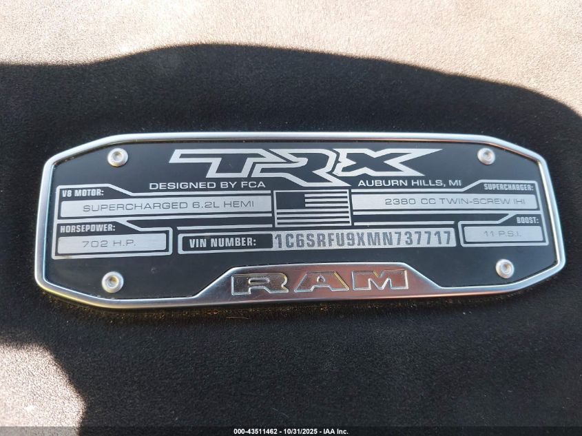2021 Ram 1500 VIN: 1C6SRFU9XMN737717 Lot: 43511462