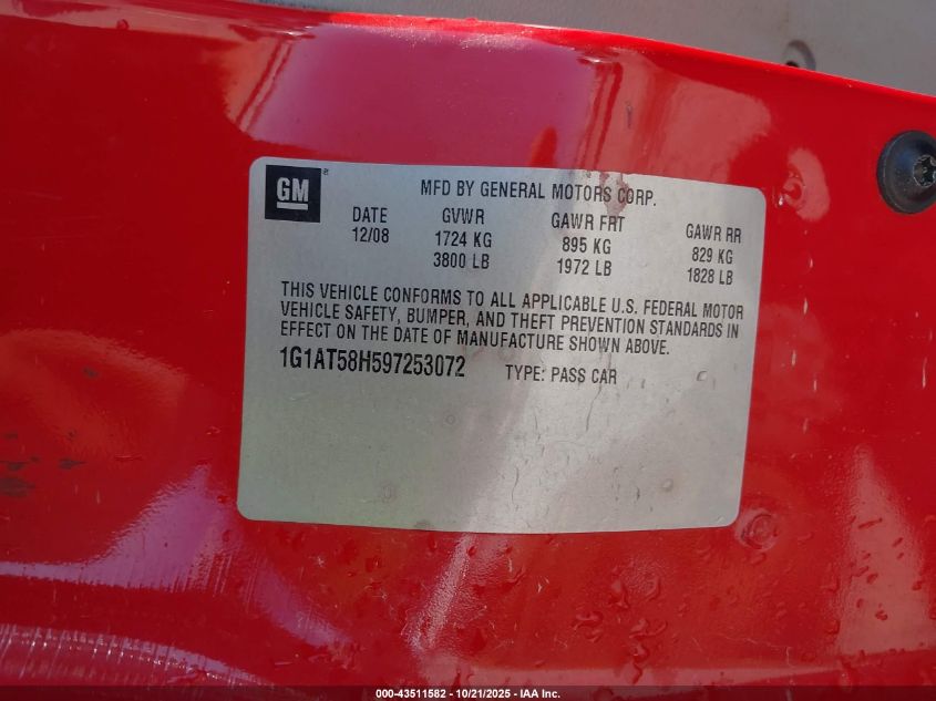 2009 Chevrolet Cobalt Lt VIN: 1G1AT58H597253072 Lot: 43511582