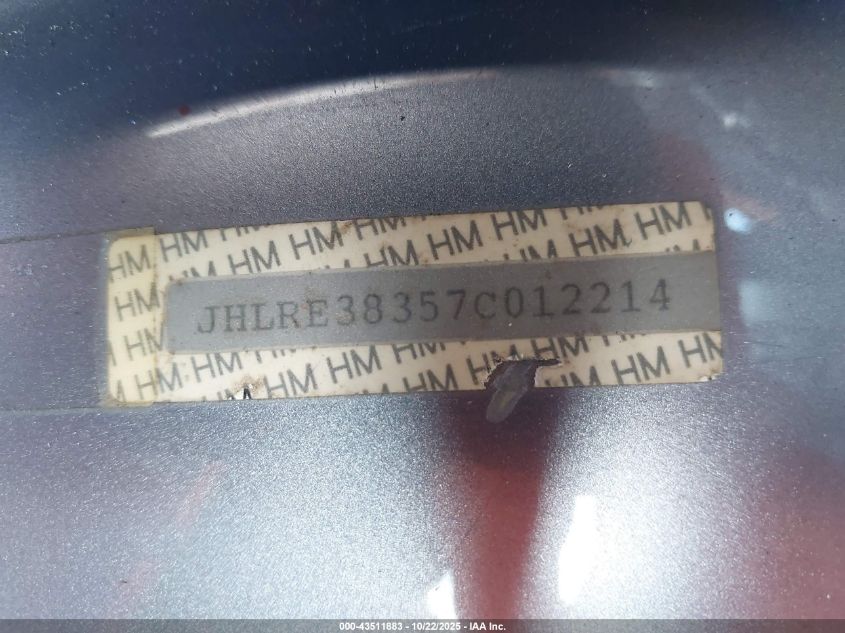 2007 Honda Cr-V Lx VIN: JHLRE38357C012214 Lot: 43511883