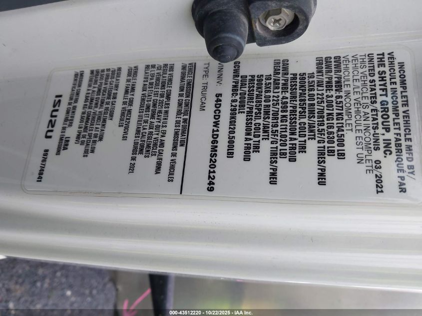 2021 Chevrolet 4500 Lcf Gas VIN: 54DCDW1D6MS201249 Lot: 43512220