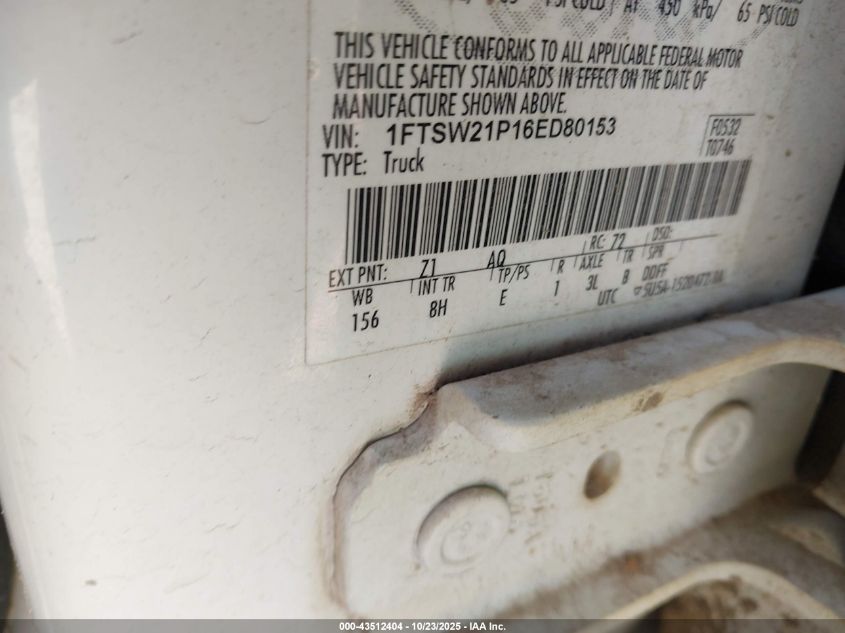 2006 Ford F-250 Lariat/Xl/Xlt VIN: 1FTSW21P16ED80153 Lot: 43512404