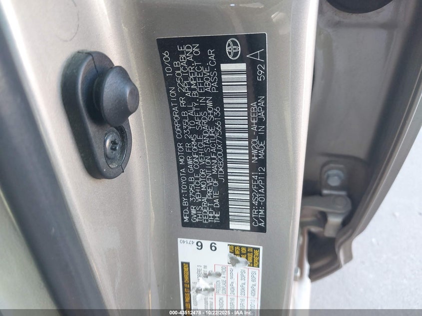 JTDKB20UX77566136 2007 TOYOTA PRIUS photo no. 9