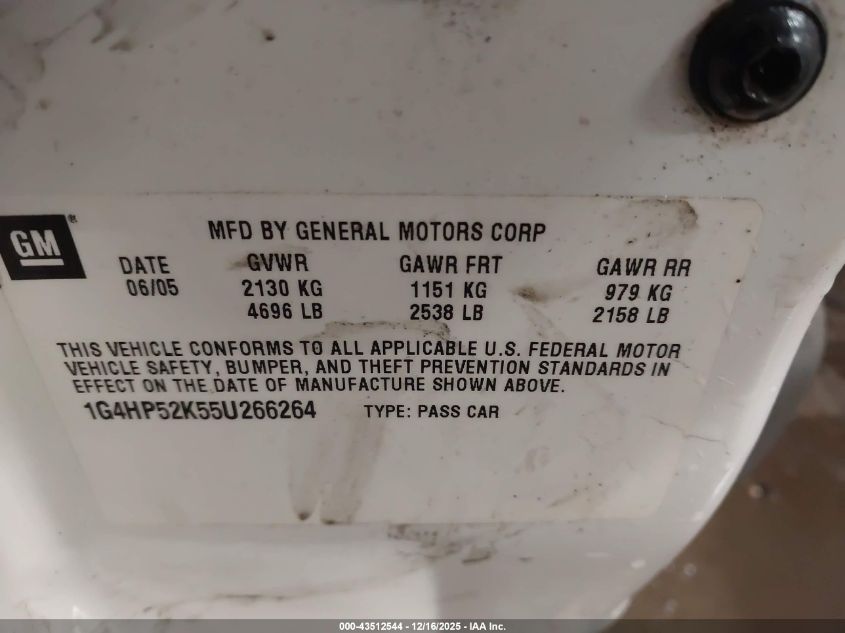 2005 Buick Lesabre Custom VIN: 1G4HP52K55U266264 Lot: 43512544