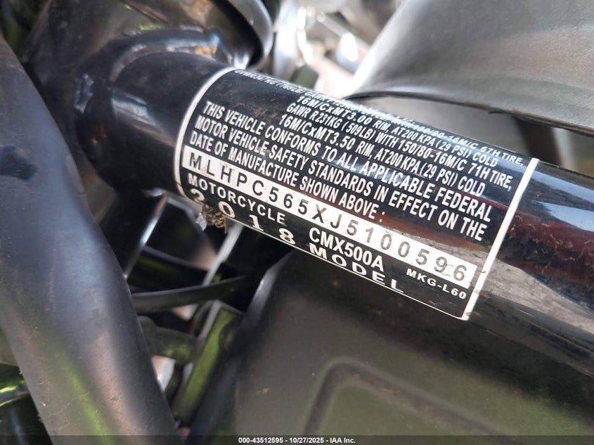 MLHPC565XJ5100596 2018 HONDA CM photo no. 10