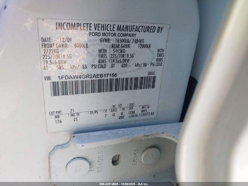2010 Ford F-450 Chassis Lariat/Xl/Xlt VIN: 1FDAW4GR2AEB17156 Lot: 43512685