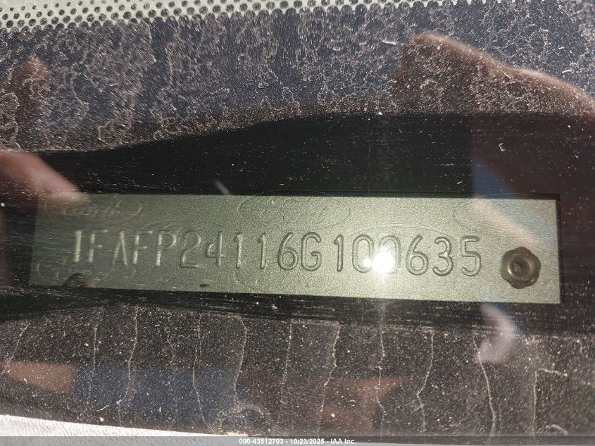 2006 Ford Five Hundred Sel VIN: 1FAFP24116G100635 Lot: 43512703