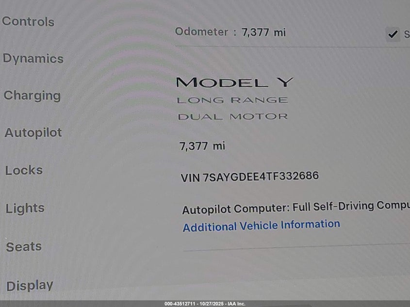 2026 Tesla Model Y Long Range Dual Motor All-Wheel Drive/Long Range Launch Series VIN: 7SAYGDEE4TF332686 Lot: 43512711