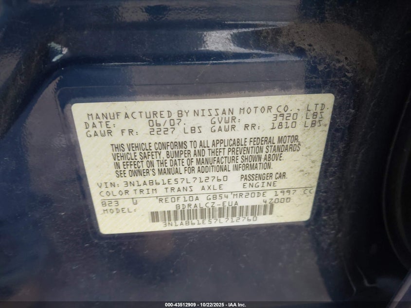 3N1AB61E57L712760 2007 NISSAN SENTRA photo no. 9