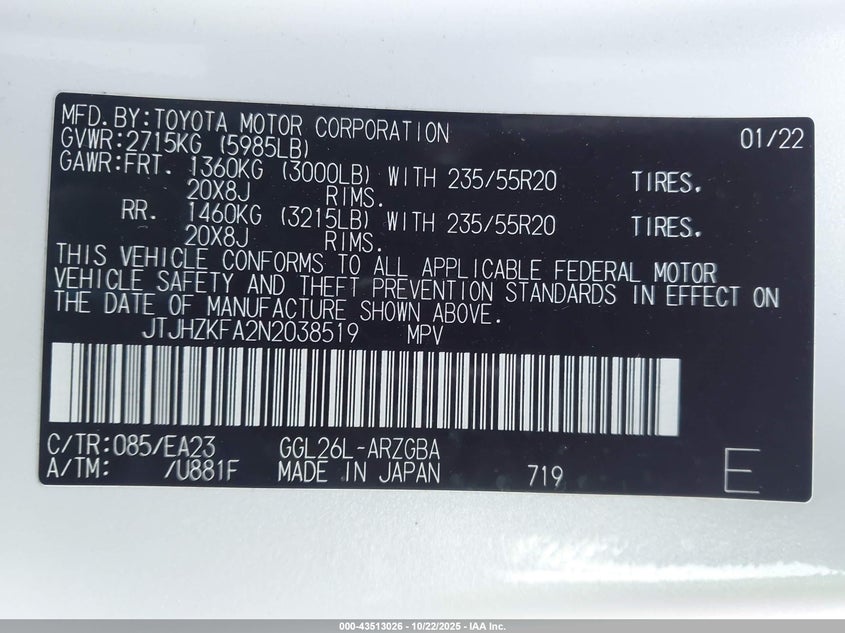 2022 LEXUS RX 350L JTJHZKFA2N2038519