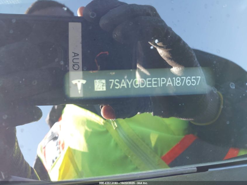 2023 Tesla Model Y Awd/Long Range Dual Motor All-Wheel Drive VIN: 7SAYGDEE1PA187657 Lot: 43513193