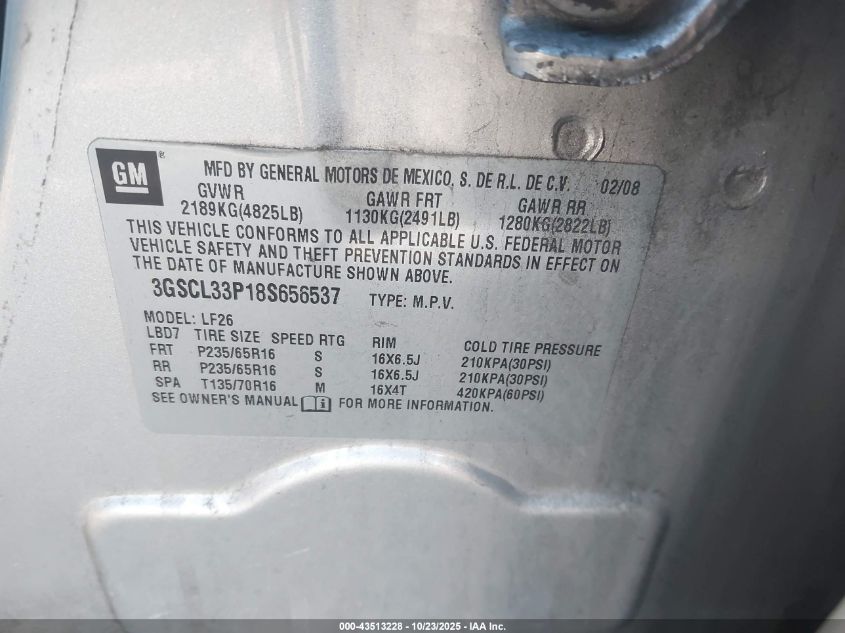 2008 Saturn Vue 4-Cyl Xe VIN: 3GSCL33P18S656537 Lot: 43513228