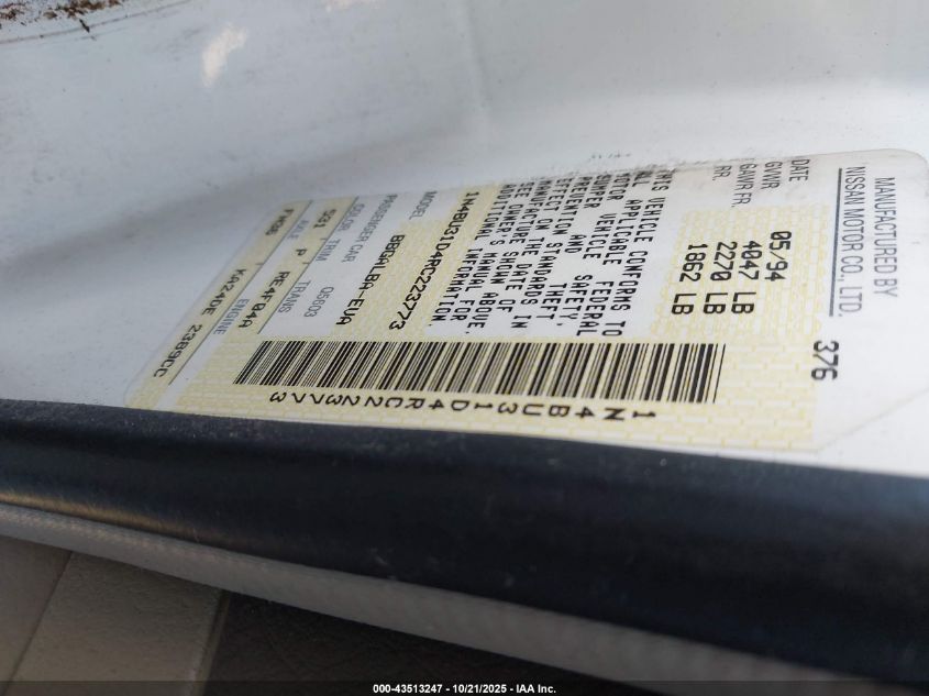 1994 Nissan Altima Xe/Gxe/Se/Gle VIN: 1N4BU31D4RC223773 Lot: 43513247