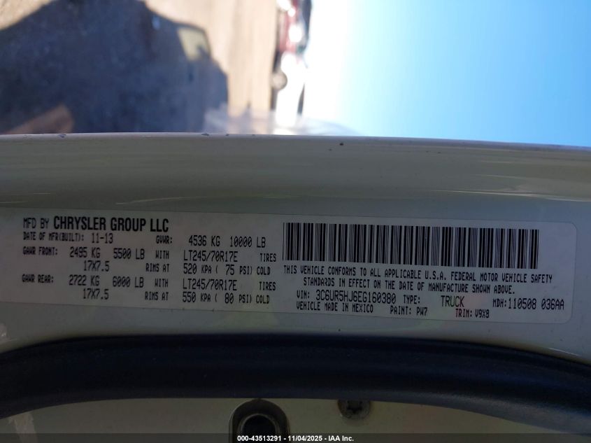 2014 Ram 2500 Tradesman VIN: 3C6UR5HJ6EG160380 Lot: 43513291