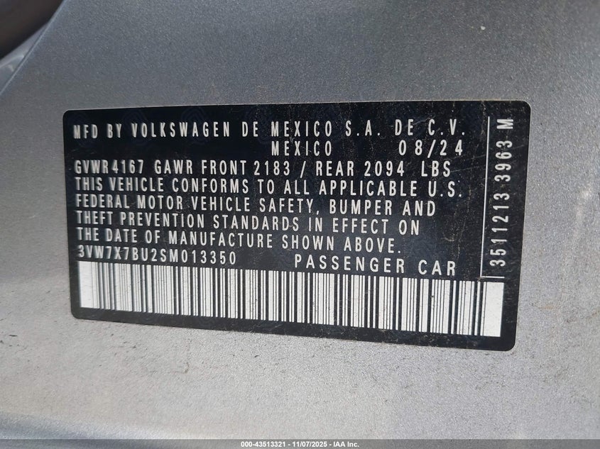 3VW7X7BU2SM013350 2025 VOLKSWAGEN JETTA photo no. 9