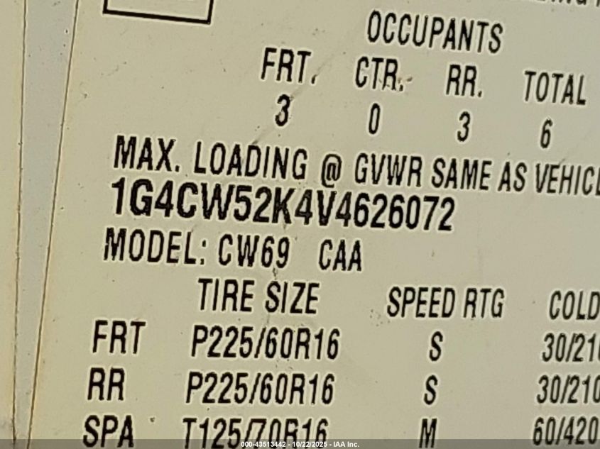 1997 Buick Park Avenue VIN: 1G4CW52K4V4626072 Lot: 43513442