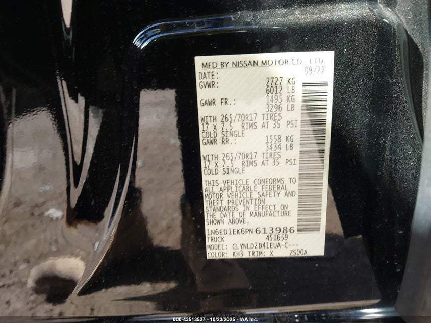 2023 NISSAN FRONTIER PRO-4X 4X4 1N6ED1EK6PN613986