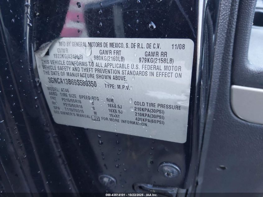 2009 Chevrolet Hhr Ls VIN: 3GNCA13B69S580350 Lot: 43514101