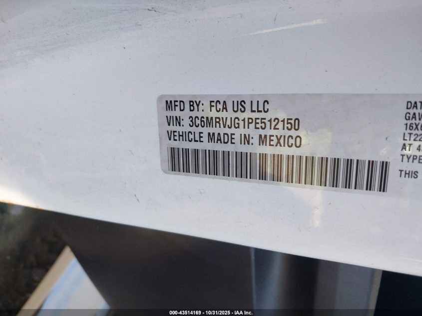 2023 Ram Promaster 3500 Cargo Van High Roof 159 Wb Ext VIN: 3C6MRVJG1PE512150 Lot: 43514169