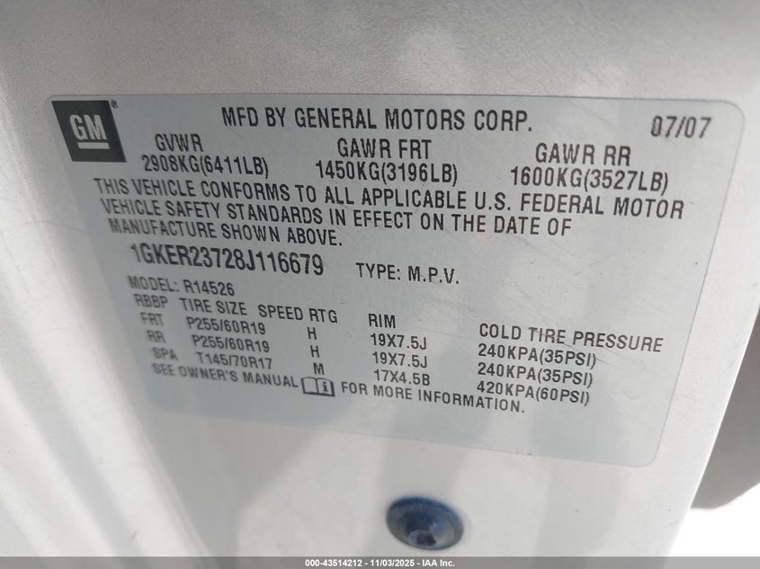 1GKER23728J116679 2008 GMC ACADIA photo no. 9