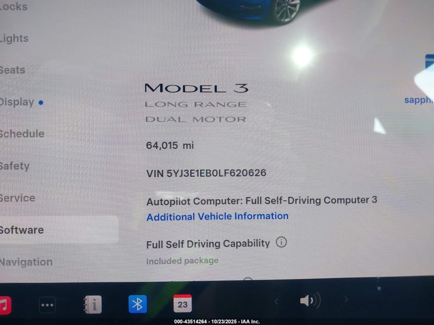 2020 Tesla Model 3 Long Range VIN: 5YJ3E1EB0LF620626 Lot: 43514264