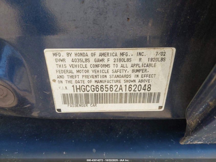 1HGCG66562A162048 2002 HONDA ACCORD photo no. 9