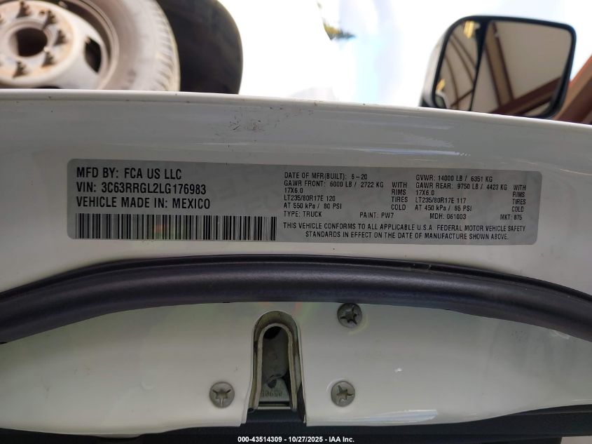 2020 Ram 3500 Tradesman 4X4 8' Box VIN: 3C63RRGL2LG176983 Lot: 43514309