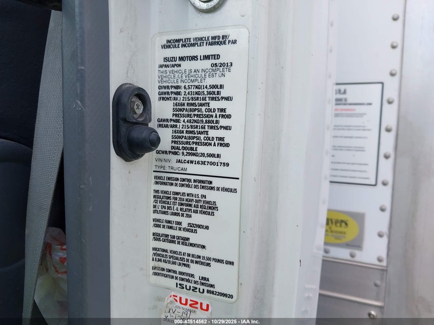 2014 Isuzu Npr Hd Dsl Reg At VIN: JALC4W163E7001759 Lot: 43514562