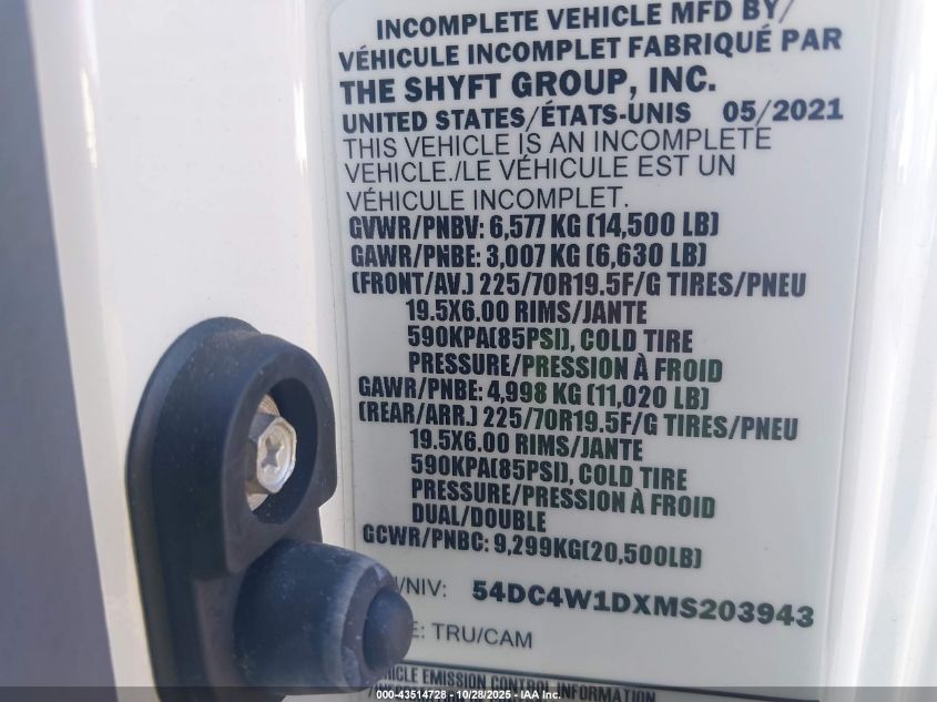 2021 Isuzu Npr Hd VIN: 54DC4W1DXMS203943 Lot: 43514728