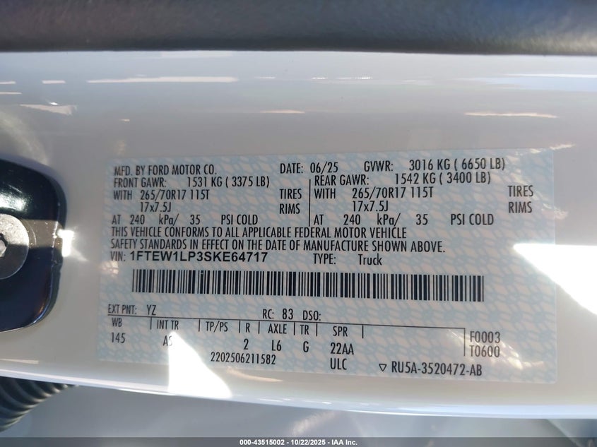 1FTEW1LP3SKE64717 2025 FORD F-150 photo no. 5