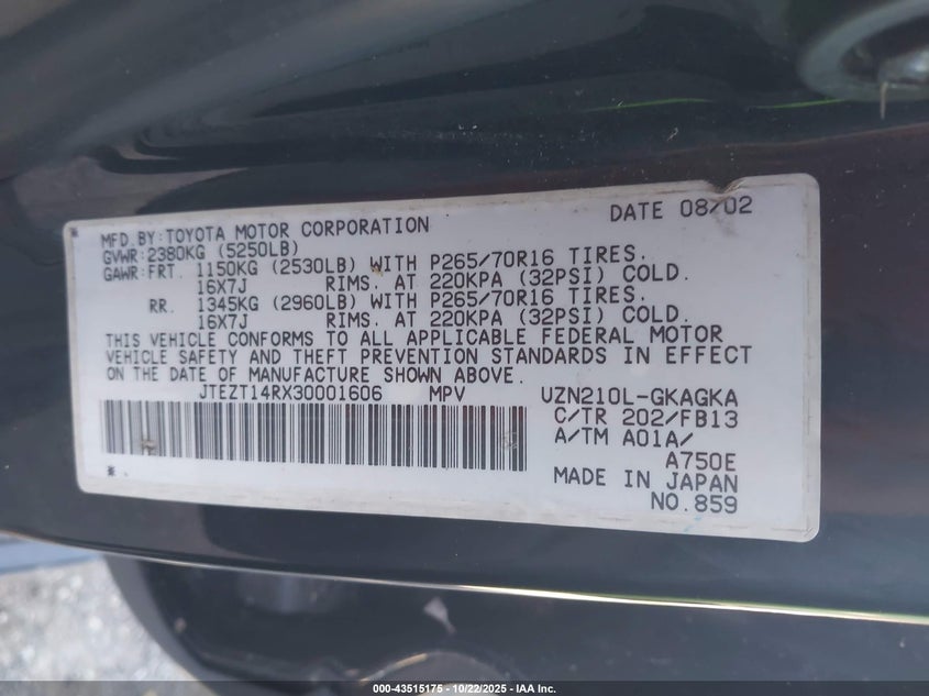 JTEZT14RX30001606 2003 TOYOTA 4RUNNER photo no. 9
