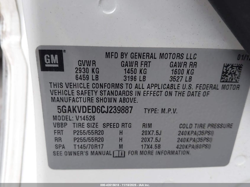 5GAKVDED6CJ239887 2012 BUICK ENCLAVE photo no. 9