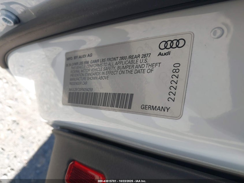 2024 Audi A6 Premium Plus 55 Tfsi Quattro S Tronic VIN: WAUL2BF20RN054259 Lot: 43515781