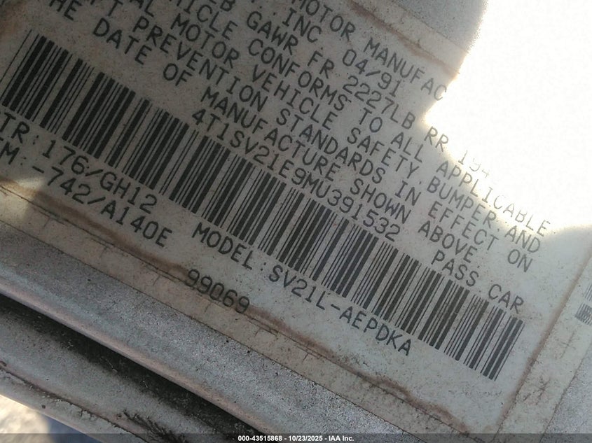 4T1SV21E9MU391532 1991 TOYOTA CAMRY photo no. 9