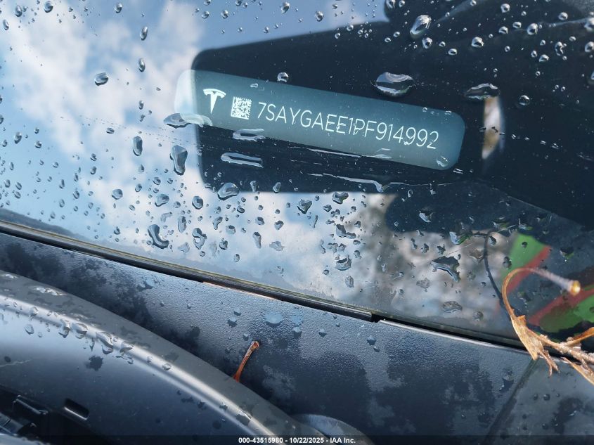 2023 Tesla Model Y Awd/Long Range Dual Motor All-Wheel Drive VIN: 7SAYGAEE1PF914992 Lot: 43515980
