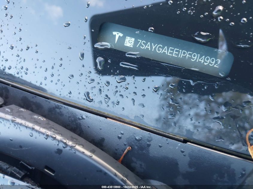 2023 Tesla Model Y Awd/Long Range Dual Motor All-Wheel Drive VIN: 7SAYGAEE1PF914992 Lot: 43515980