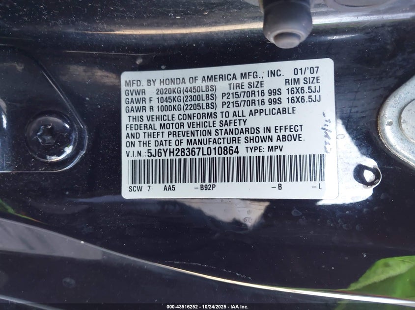 2007 Honda Element Lx VIN: 5J6YH28367L010864 Lot: 43516252