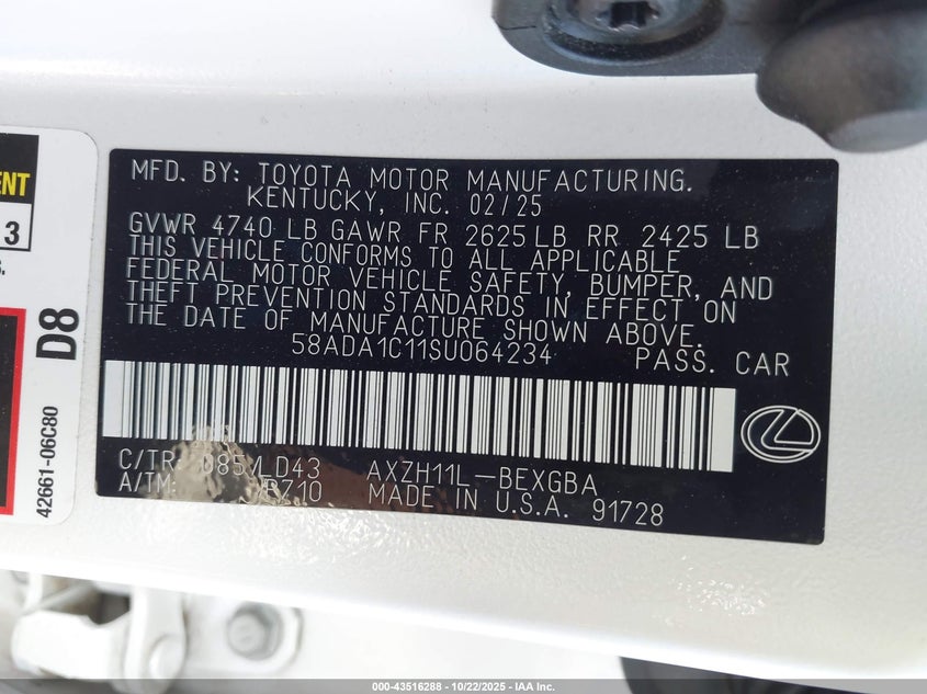 2025 LEXUS ES 300H 58ADA1C11SU064234