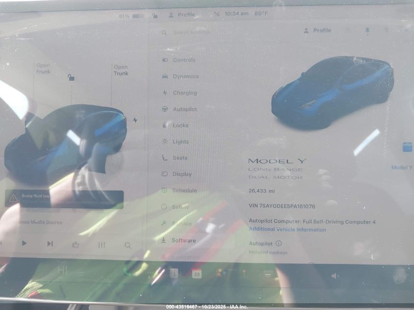 2023 Tesla Model Y Awd/Long Range Dual Motor All-Wheel Drive VIN: 7SAYGDEE5PA161076 Lot: 43516467