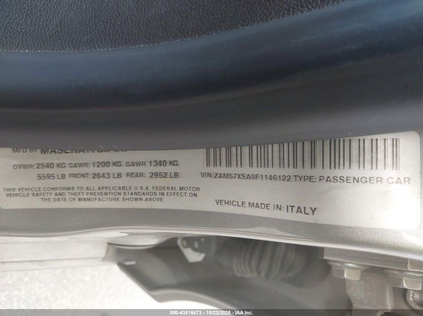 2015 Maserati Ghibli VIN: ZAM57XSA9F1146122 Lot: 43516473