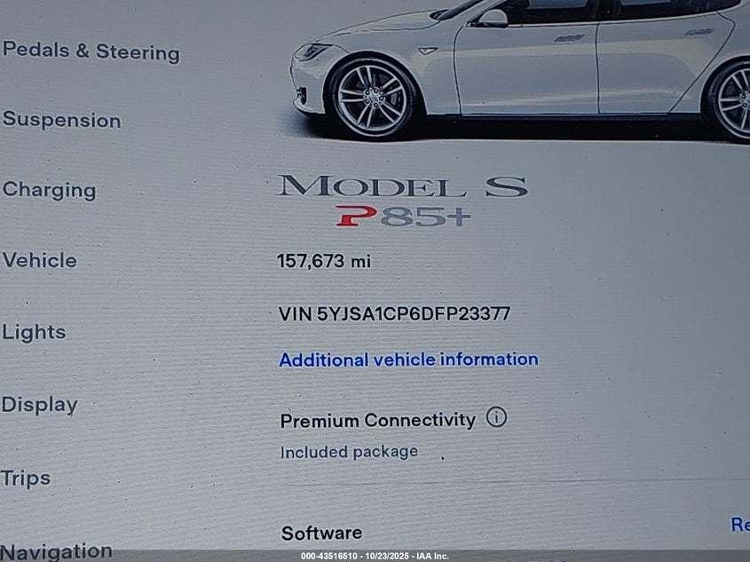 2013 Tesla Model S Performance VIN: 5YJSA1CP6DFP23377 Lot: 43516510