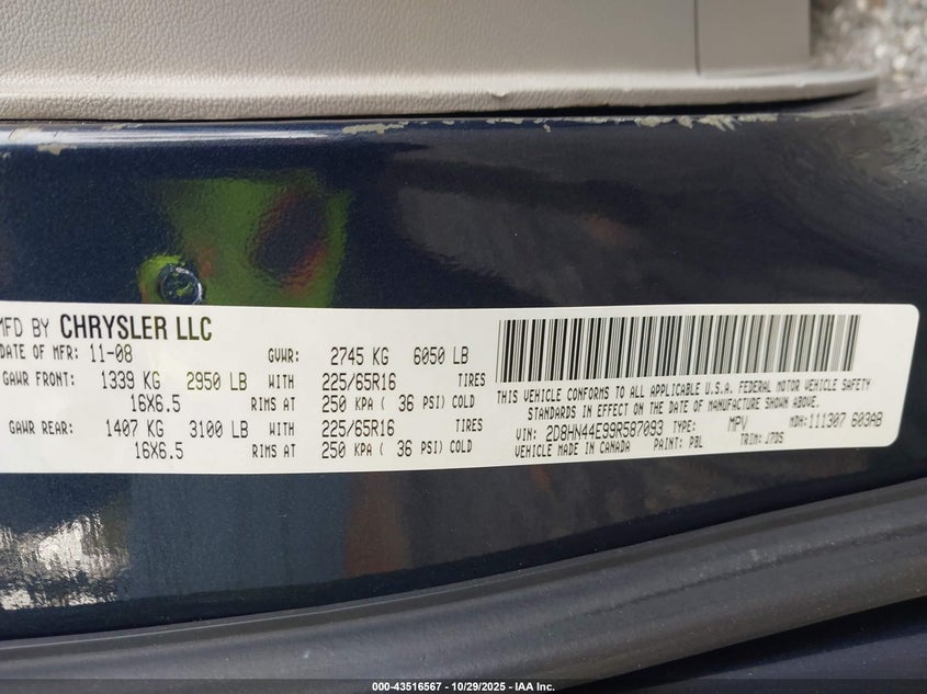 2009 Dodge Grand Caravan Se VIN: 2D8HN44E99R587093 Lot: 43516567