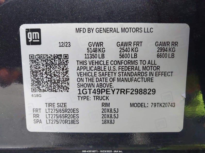 2024 GMC Sierra 2500Hd 4Wd Standard Bed At4 VIN: 1GT49PEY7RF298829 Lot: 43516571